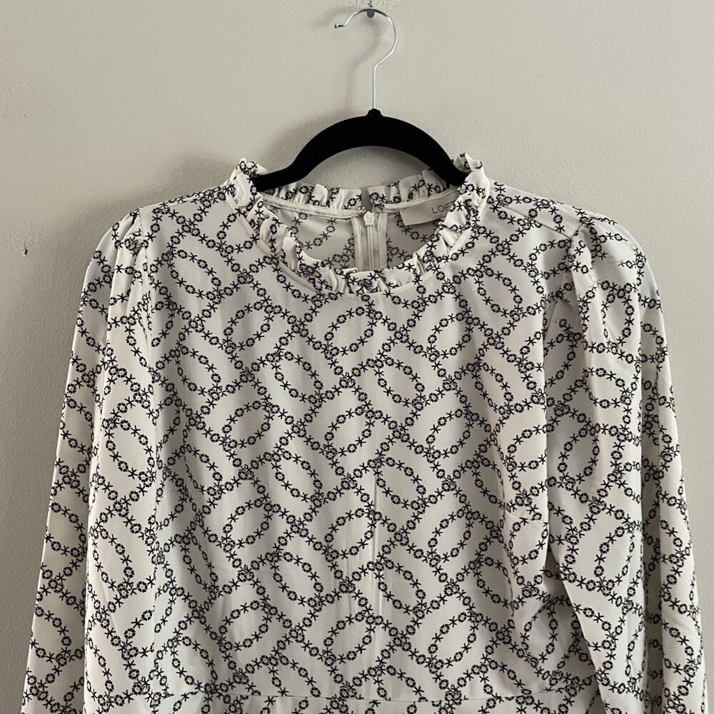 LOFT Black and White Patterned Long Sleeve Dress - Picture 7 of 13